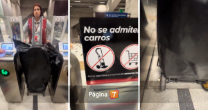 Un registro captado en la estación Hospitales del Metro de Santiago se viralizó en redes sociales, donde se ve a un hombre extranjero que discute con una funcionaria por ser impedido de ingresar con lo que él calificó como un "carro de feria".