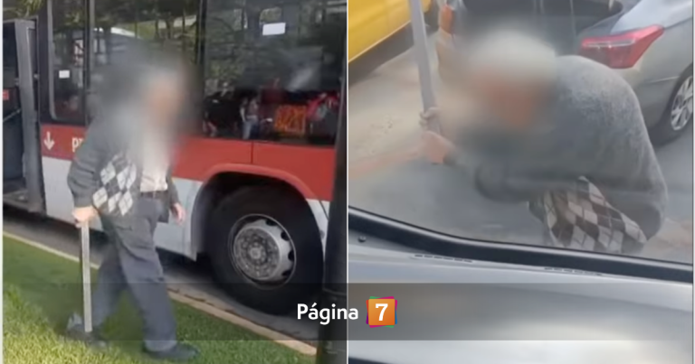 Taxista de 81 años atacó con un fierro a bus de sistema Red: rompió ventanas