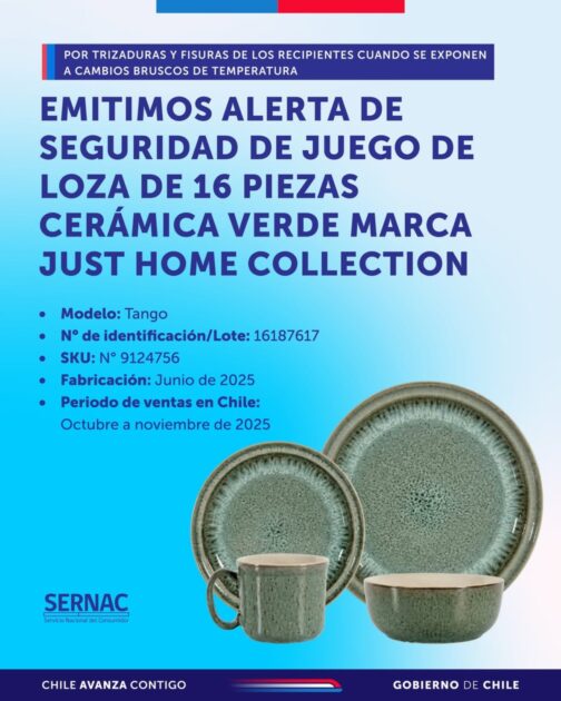 alerta de sernac por juego de loza que vende Sodimac