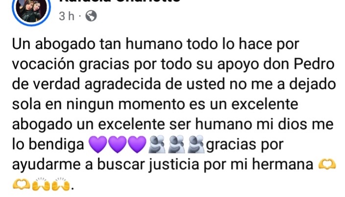 Cristal, hermana de Krishna Aguilera, destacó labor de abogado en el caso