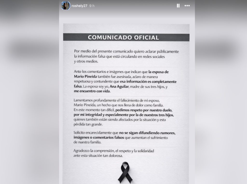 aclaración de Esposa de Mario Pineida