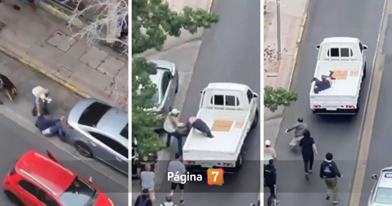 Insólito: motochorro retenido por transeúntes huyó subiéndose a un camión en Santiago