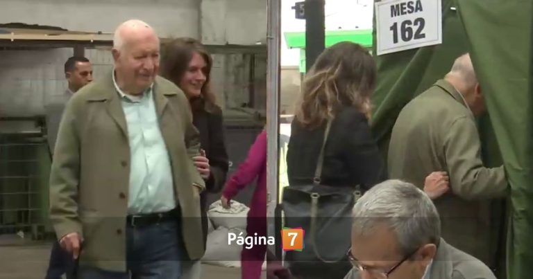 Con bastón y recibiendo apoyo de su hija: expresidente Ricardo Lagos reapareció para emitir su voto