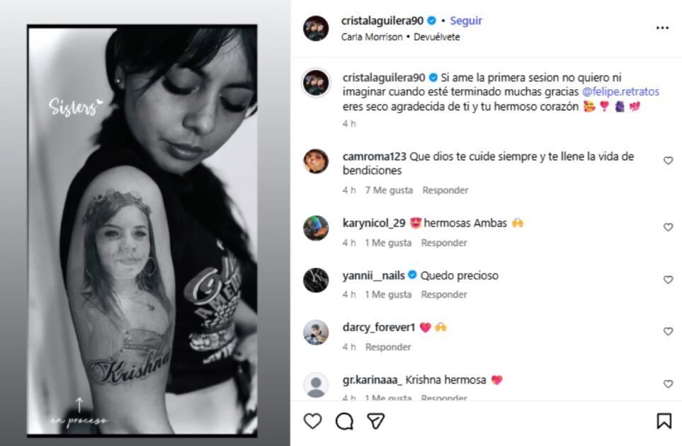 Homenaje de Cristal Aguilera a su hermana Krishna