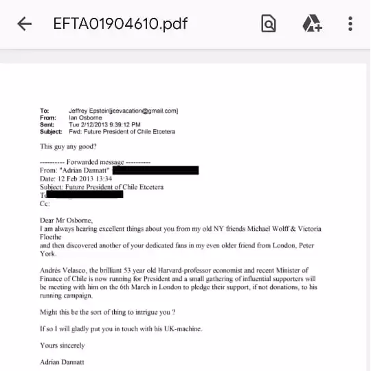 Mail en que se hace mención a Andrés Velasco