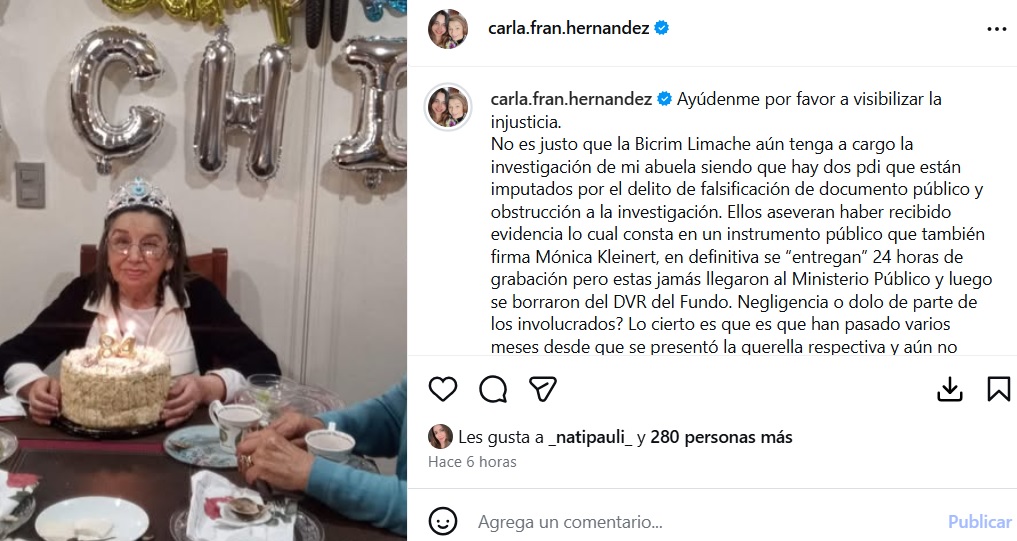 El potente llamado que hizo Carla Hernández, nieta de María Elcira Contreras