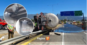 Camión con alquitrán volcó en Ruta 5 Sur: el segundo accidente de hoy que involucra carga peligrosa